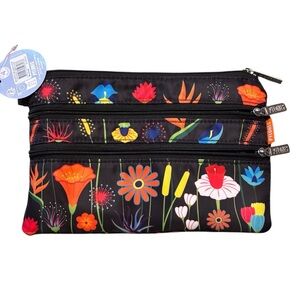 Pylones Paris Floral Jardin Fleuri 3-Zip Pouch NWT Colorful Cosmetic Travel Bag